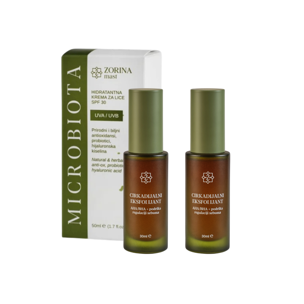 2x Cirkadijalni eksfolijant 30 ml + Microbiota SPF 30