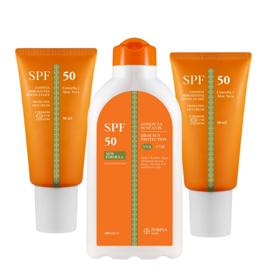 2x Zaštitna hidratantna krema za lice SPF 50 + Losion za sunčanje SPF 50