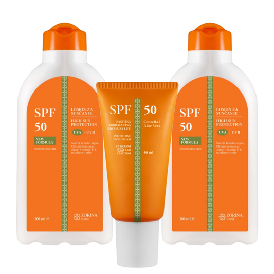 2x Losion za sunčanje SPF 50 + Zaštitna hidratantna krema za lice SPF 50