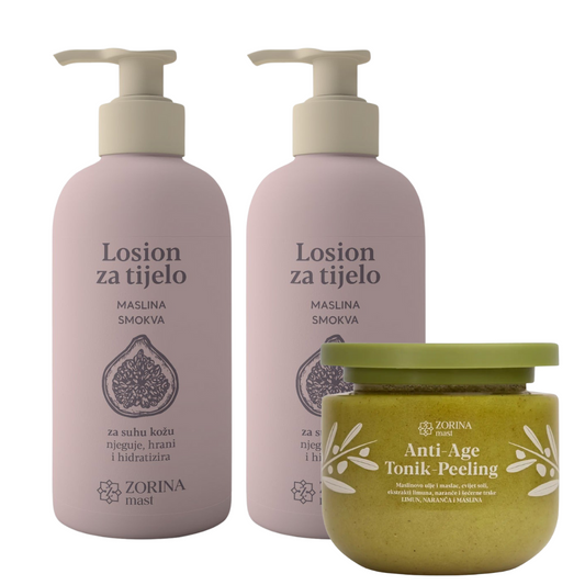 2x Losion za tijelo Maslina Smokva + Anti-Age Tonik-Peeling