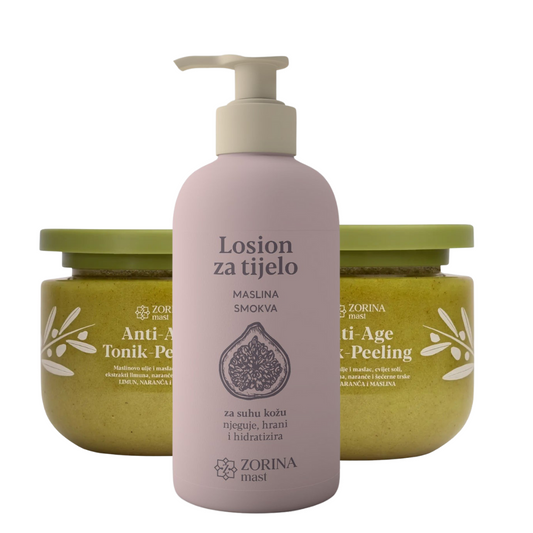 2x Anti-Age Tonik-Peeling + Losion za tijelo Maslina Smokva